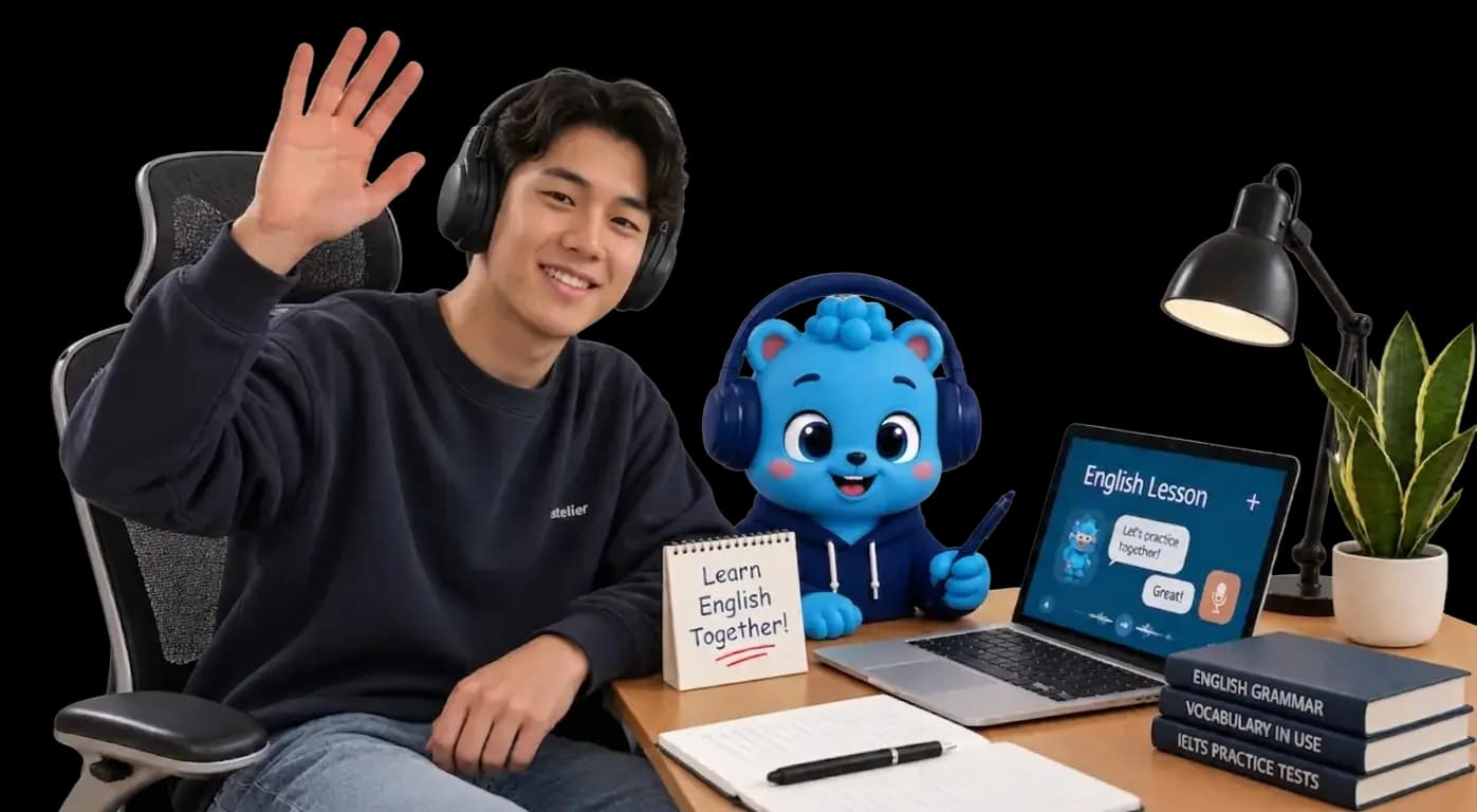 Flalingo Kids online İngilizce dersinde maskotla birlikte çocuk