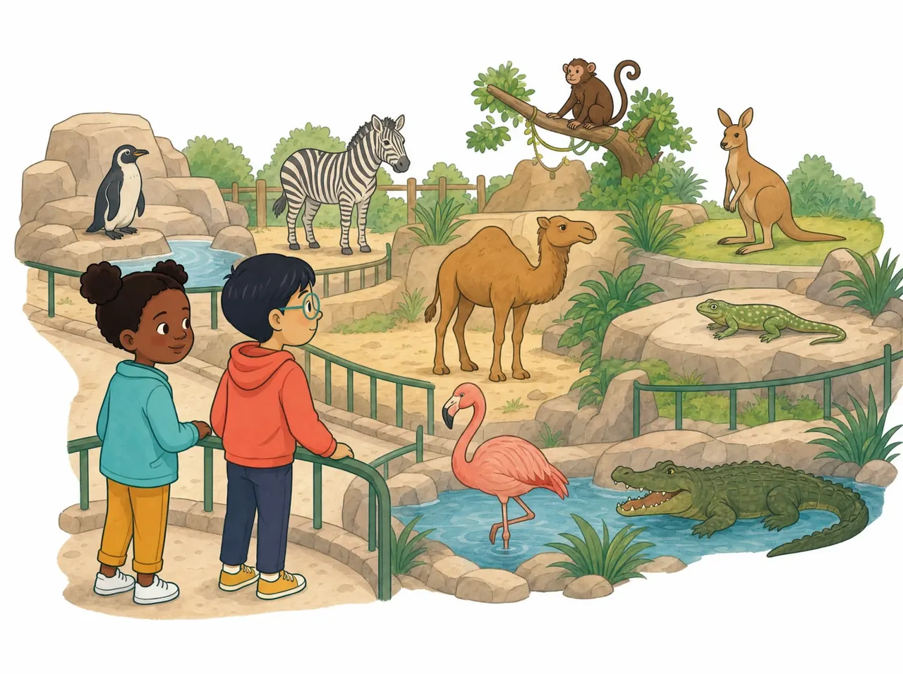 Escena de una clase-juego del libro Nia & Leo: Our Amazing World