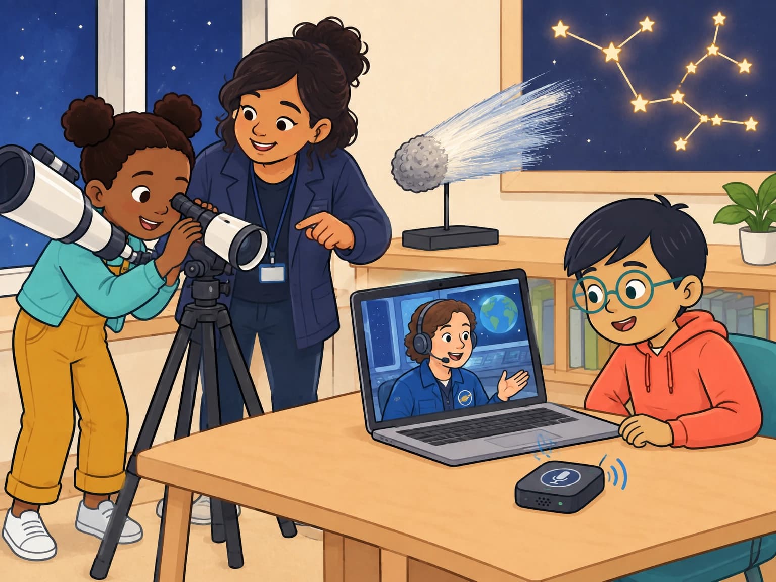 Escena de una clase-juego del libro Nia & Leo: Ready for Anything